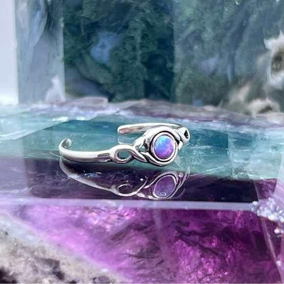 Sterling Silver 925 Pink Opalite Dainty Adjustable Toe Ring - Picture 2 of 7